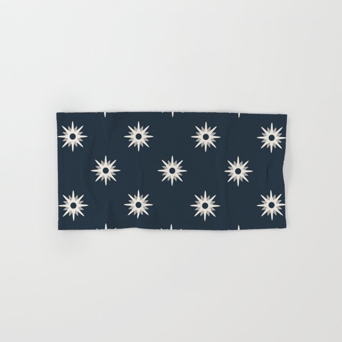 Navy atomic mid century white stars pattern Hand & Bath Towel
