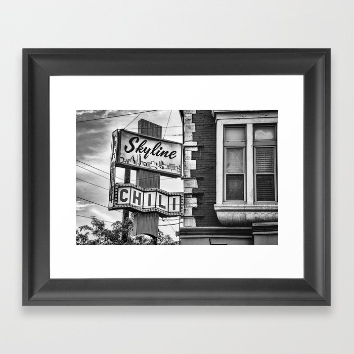 Legendary Skyline Chili of Cincinnati - Black and White Framed Art Print