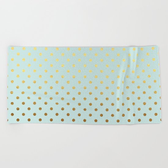 Gold polka dots on aqua background - Luxury turquoise pattern #Society6 Beach Towel