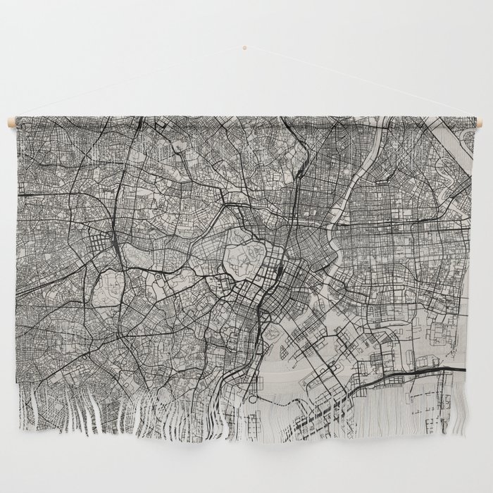 Tokyo - Japan - Authentic Map Black and White Wall Hanging