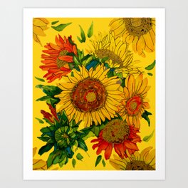 Glorious Sunflowers on Yellow Art Print