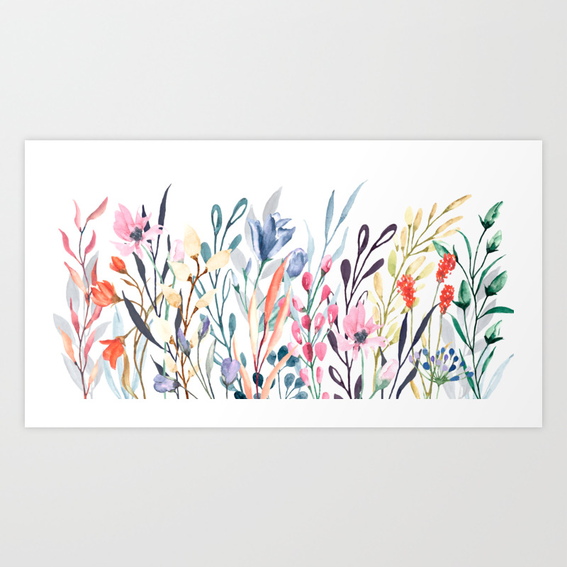 Wild Flower Border Watercolor Hand Drawing Art Print By Alexcrafts Society6