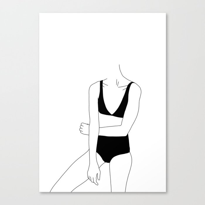 Woman in bikini line drawing - Alana Canvas Print by thecolourstudy.