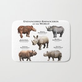 Endangered Rhinoceros of the World Bath Mat | Ceratotheriumsimum, Endangeredanimals, Javanrhinoceros, Endangeredwildlife, Rhinocollage, Dicerosbicornis, Whiterhinoceros, Indianrhinoceros, Rhinos, Blackrhinoceros 
