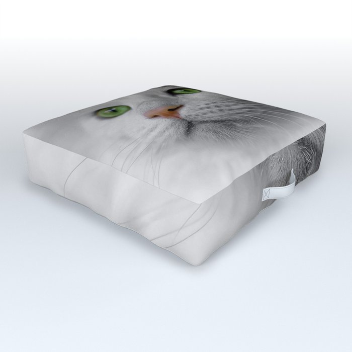 White Cat wit Green Eyes Outdoor Floor Cushion