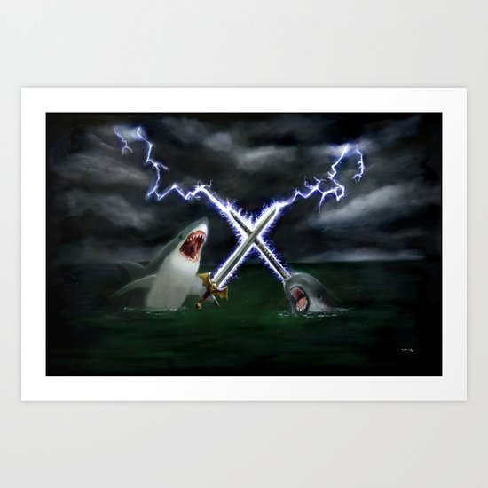 Shark vs. Narwhal Art Print