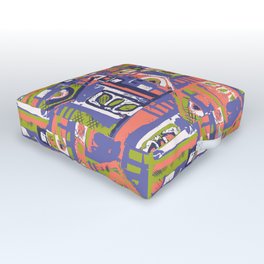 Abstract blocks coral and periwinkle purple Outdoor Floor Cushion