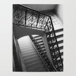 Stairs at Chateau Vaux le Vicomte | France Travel | Black and white art print Poster