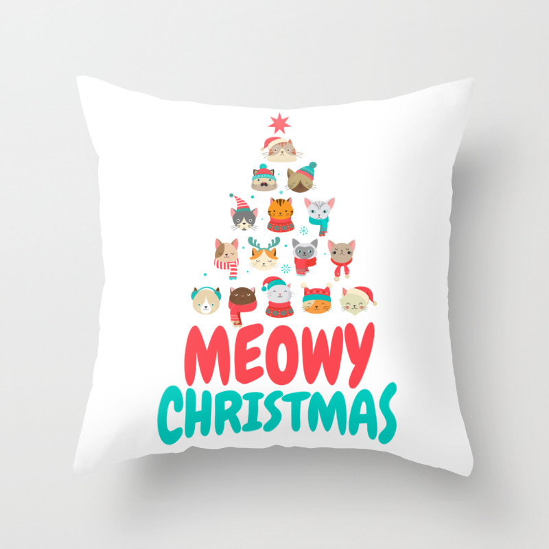 Meowy Christmas Cat Xmas Tree Decoration Throw Pillow By