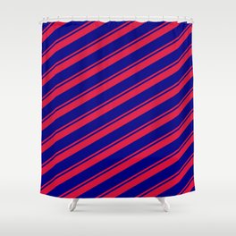 [ Thumbnail: Crimson and Blue Colored Lines/Stripes Pattern Shower Curtain ]