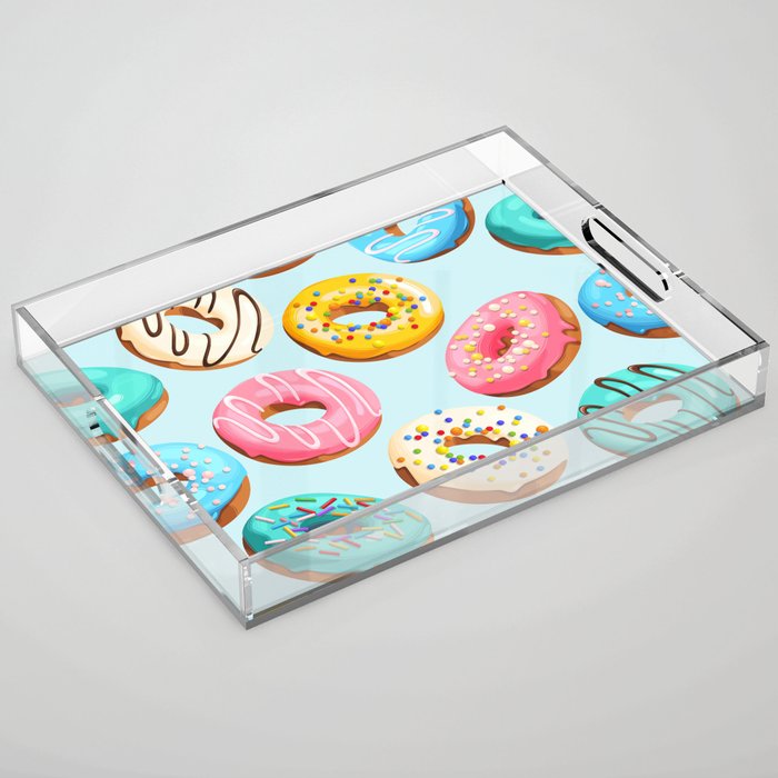 Doughnut Blue Confectionery Seamless Pattern Acrylic Tray