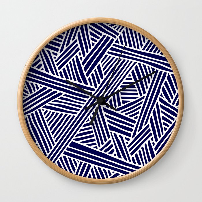 Abstract navy blue & white Lines and Triangles Pattern - Mix and Match with Simplicity of Life Wall Clock