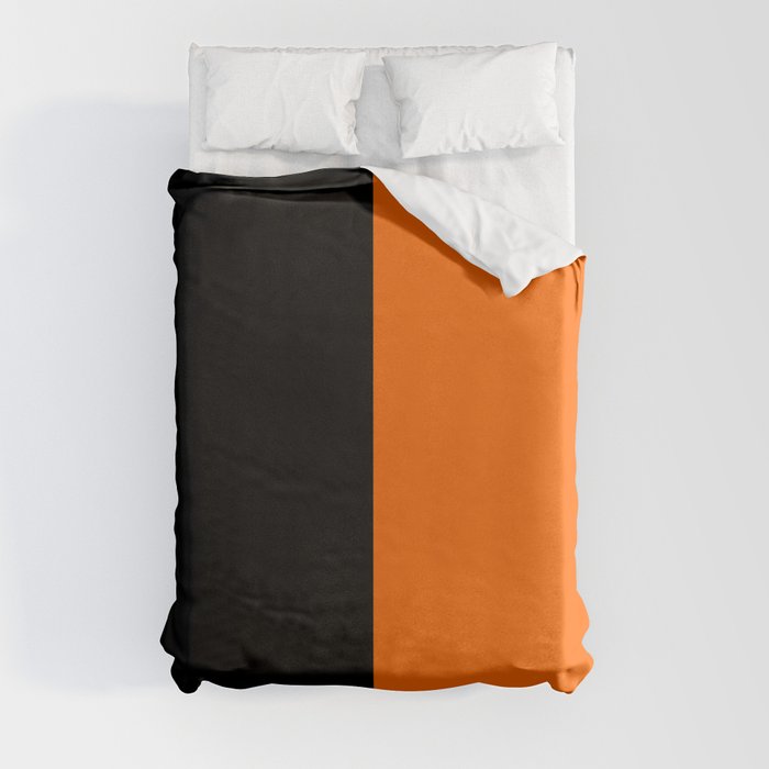 Black Bright Orange Color Block Duvet Cover