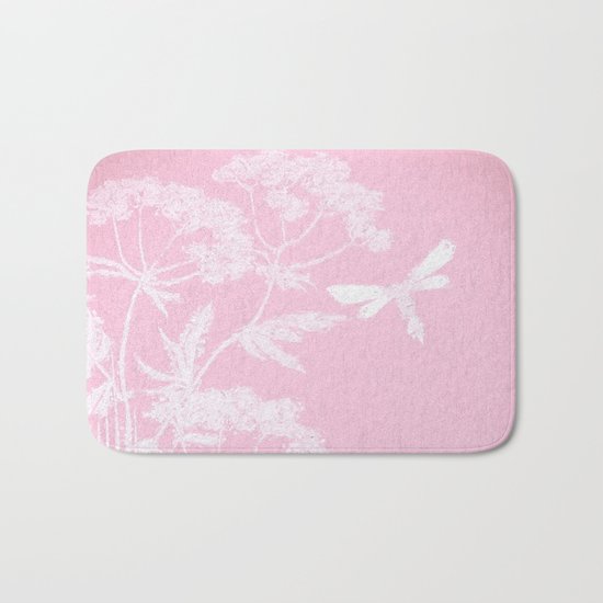 Butterfly in meadow- pink pattern Bath Mat