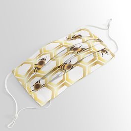  Golden honeycomb with honeybees on a white background. Face Mask