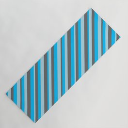 [ Thumbnail: Deep Sky Blue, Light Blue, and Dim Grey Colored Striped/Lined Pattern Yoga Mat ]
