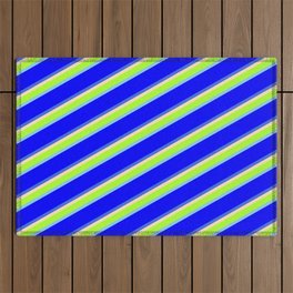 [ Thumbnail: Beige, Light Green, Sky Blue, Blue & Royal Blue Colored Pattern of Stripes Outdoor Rug ]