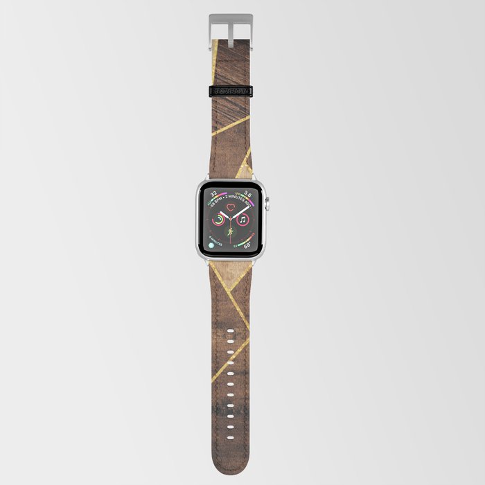 Three Wood Types Blocks Gold Stripes Apple Watch Band