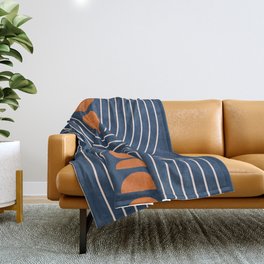 Geometric Lines in Navy and Orange (Rainbow and Moon Phases Abstract) Throw Blanket