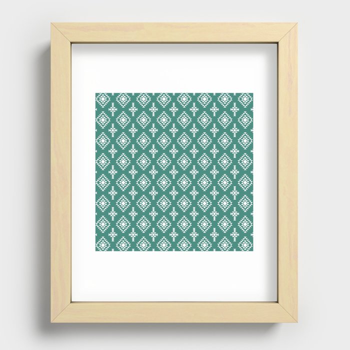 Green Blue and White Native American Tribal Pattern Recessed Framed Print
