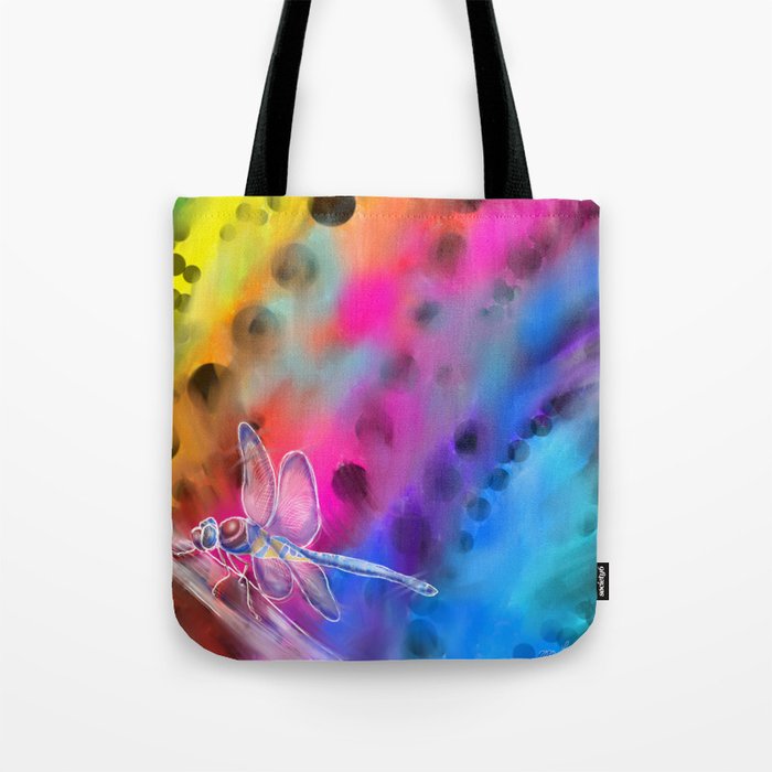Rainbow Dragonfly Tote Bag