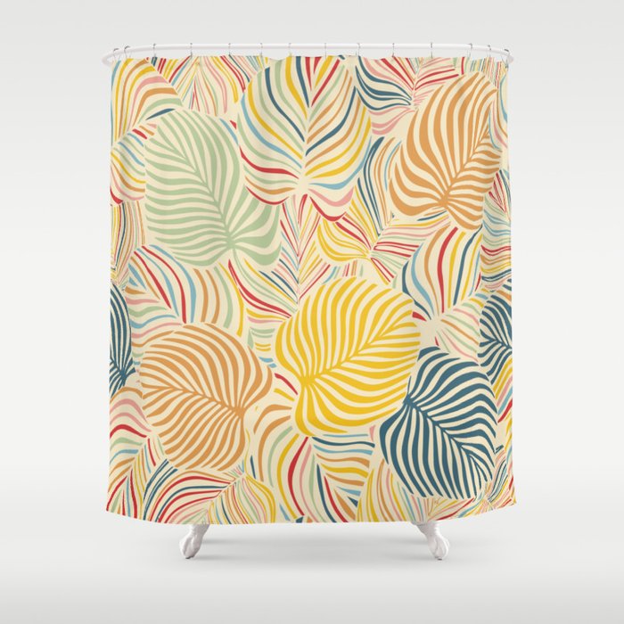 Colorful Monstera in Vintage Colors Shower Curtain