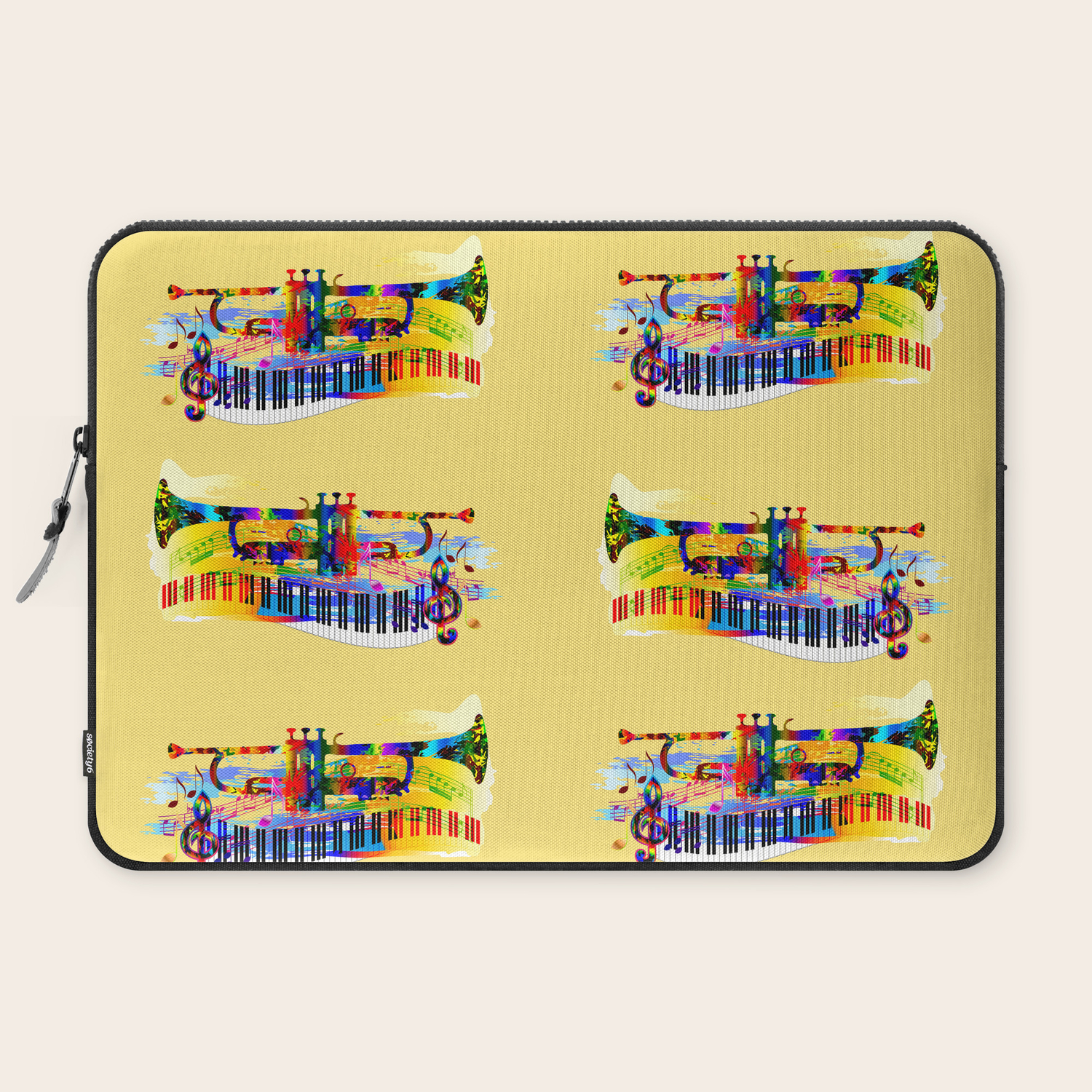 Abstract Colorful Music Instrument Painting Trumpet Piano Musical Notes Color Splash Treble Clef Laptop Sleeve By Arija Art Society6