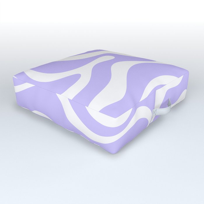 Retro Modern Liquid Swirl Abstract Pattern in Light Purple and White Outdoor Floor Cushion