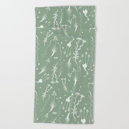 Vintage English Field Flowers - Teal Beach Towel