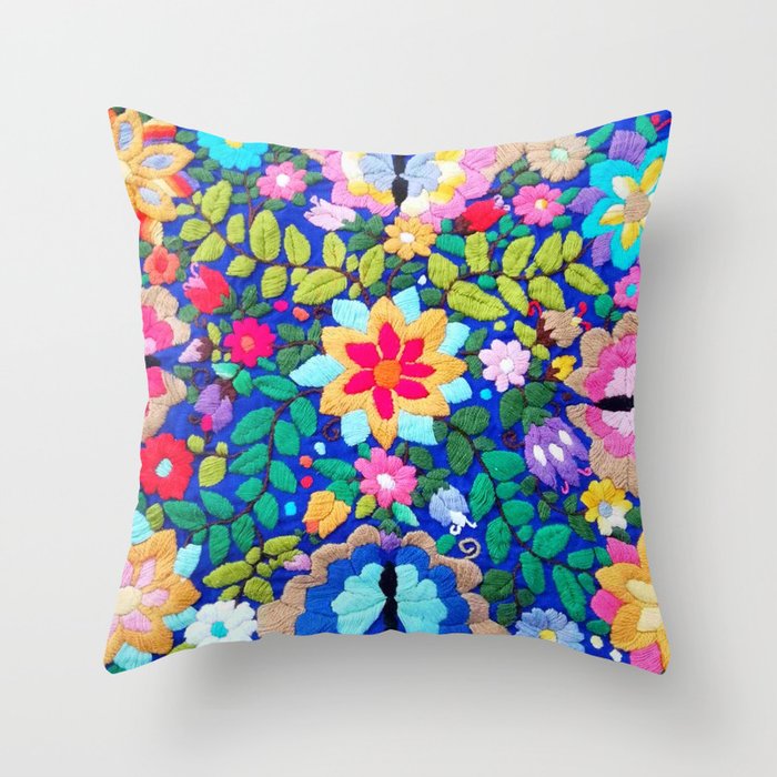 mexican embroidery Throw Pillow