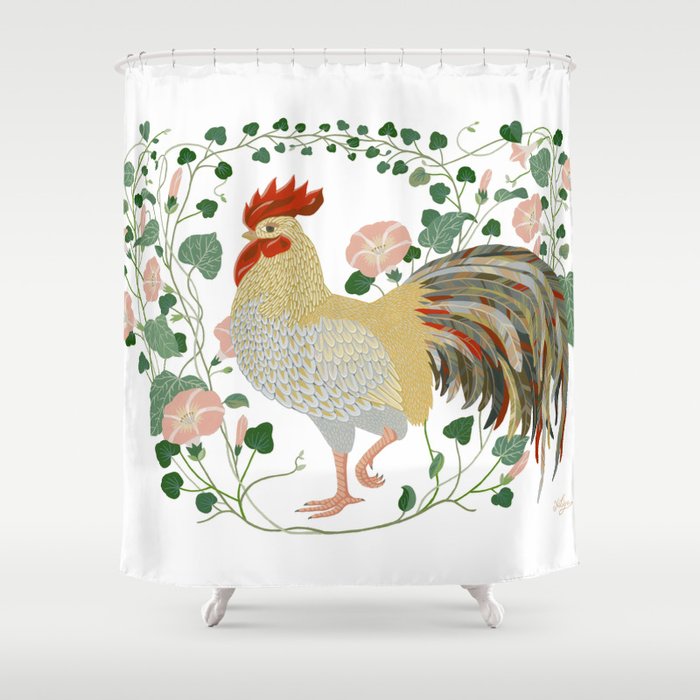 Rooster and morning glory Shower Curtain
