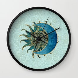 Sun And Moon Universe Celestial Art Gold And Turquoise Wall Clock
