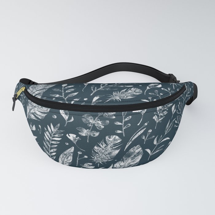 Feathers And Leaves Abstract Pattern Black And White Fanny Pack