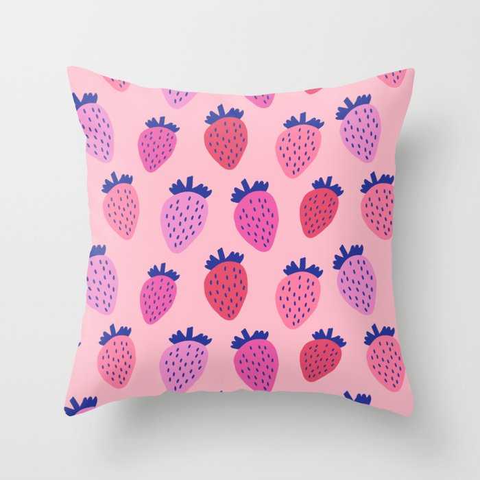 In the Strawberry Patch Pattern (pink/blue) Throw Pillow