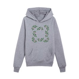 Simple watercolor green branches with pink berries pattern Kids Pullover Hoodies