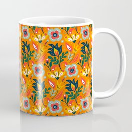 Colorful Floral Pattern On Orange Background Mug