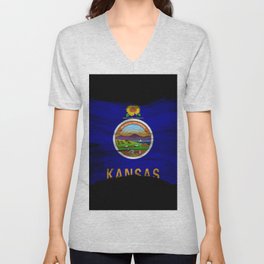 Kansas state flag brush stroke, Kansas flag background V Neck T Shirt