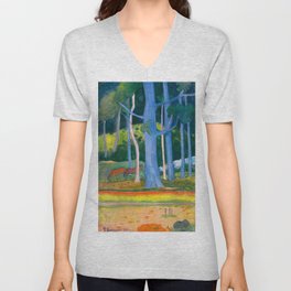Paul Gauguin - Paysage aux troncs bleus - Landscape with Blue Trunks V Neck T Shirt