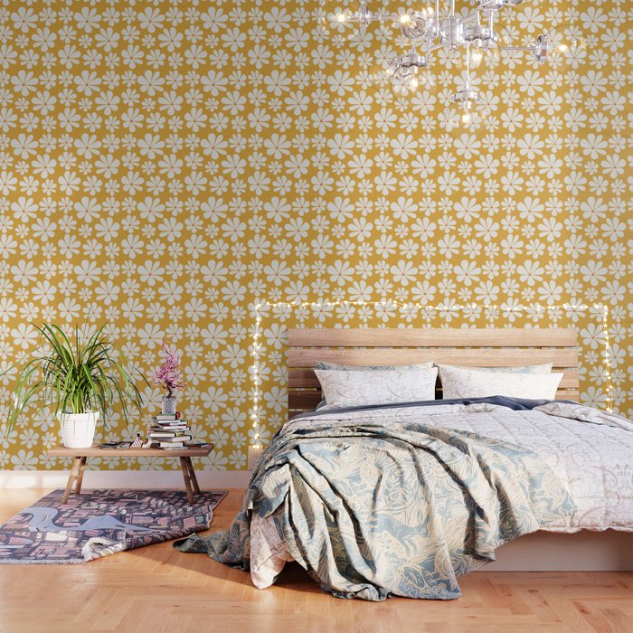 Retro Daisy Pattern - Golden Yellow Bold Floral Wallpaper