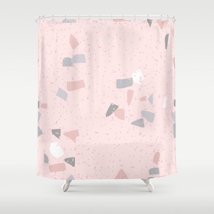 Blush terrazzo with gray and white spots Shower Curtain
