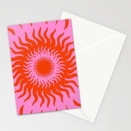 Retro Sun Pink and Orange Abstract Sunrays Trippy Pattern Stationery Card