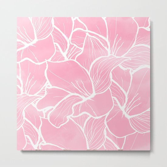 Modern white hand drawn abstrat floral pastel pink watercolor Metal Print
