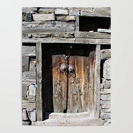 Wooden House Facade Doorway Door, Himalaya Poster