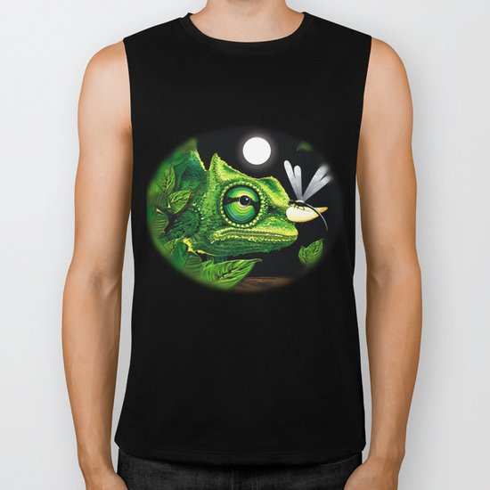 Chameleon and Dragonfly on Moonlight Biker Tank