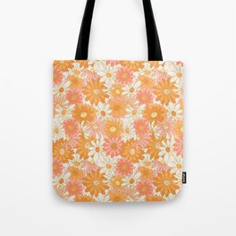 70s Floral - Pink & Orange Tote Bag