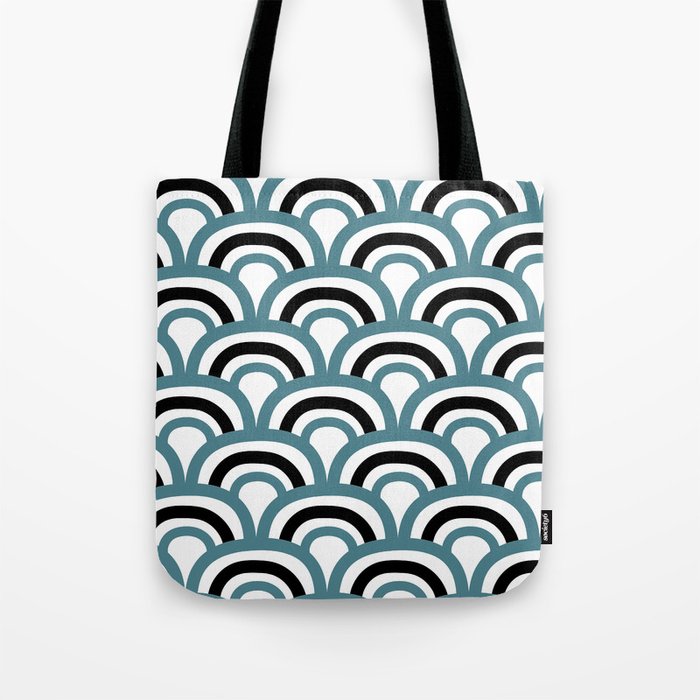 Teal Black White Retro Scallop Pattern Pairs DV 2022 Popular Colour Wish Upon a Star 0668 Tote Bag