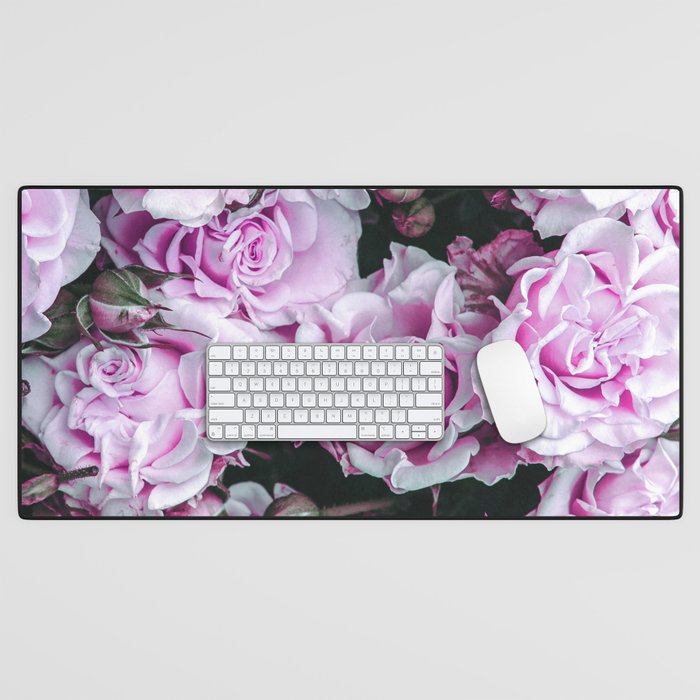 Botanical Rustic Country Chic Pink Green Roses Floral Desk Mat