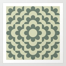 Abstract Geometric Flower Pattern 3 in Forest Sage Green Art Print