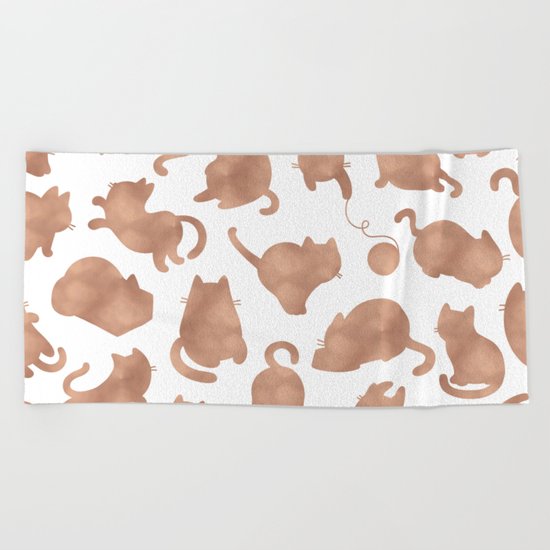 Rose gold cats Beach Towel
