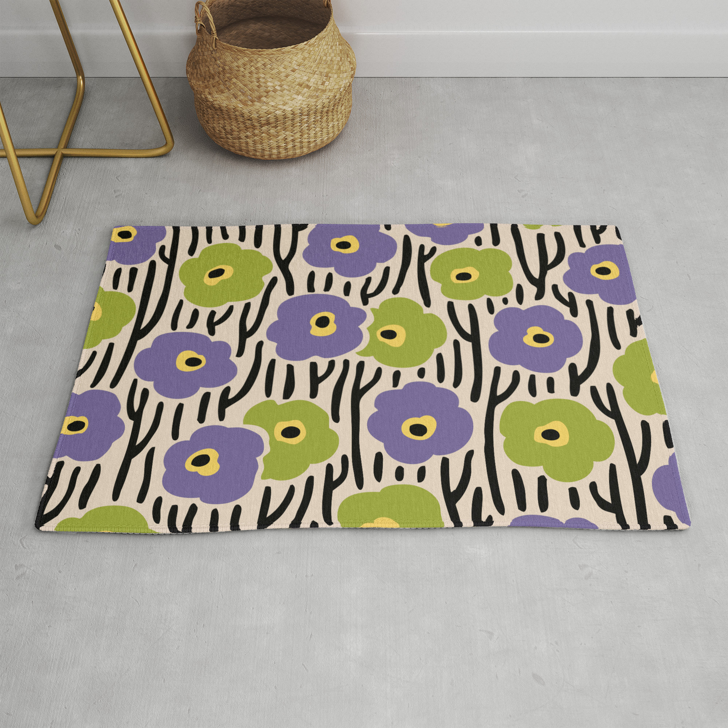 Large 25.5 x 18 Society6 Wild Flowers Pattern Purple and Green by Tony Magner on Rectangular Pillow